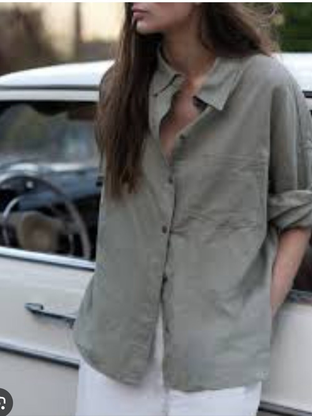H&M Women's Linen-blend oversized  Shirt Sz XS  Olive Green NWT